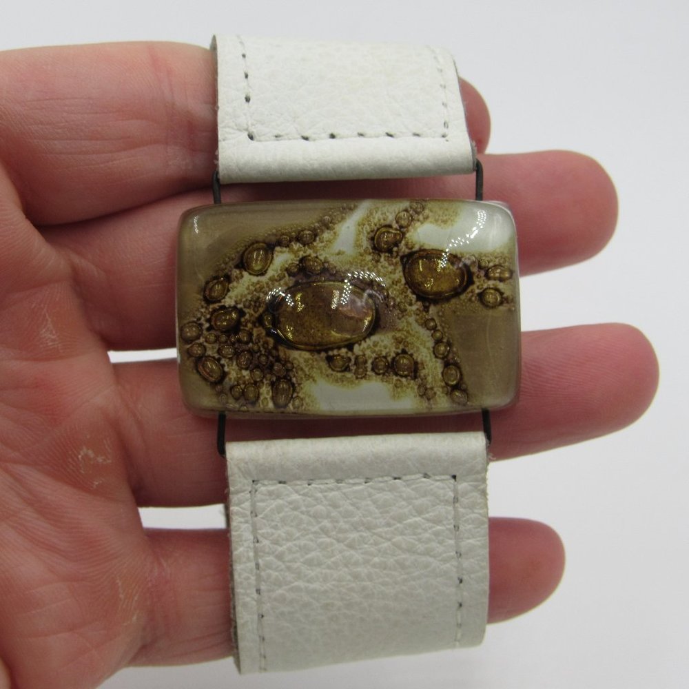 Vintage Unique Glass Leather Bracelet Costume